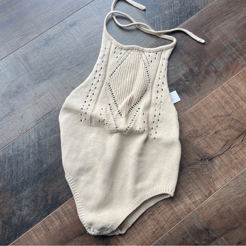 Kids Beige Knit One-Piece Romper